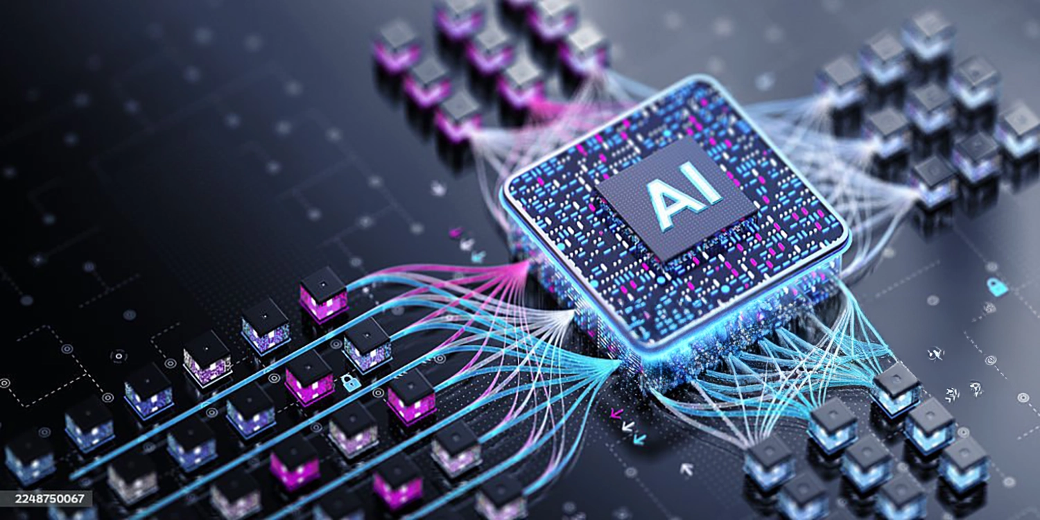 AI computer chip on motherboard.